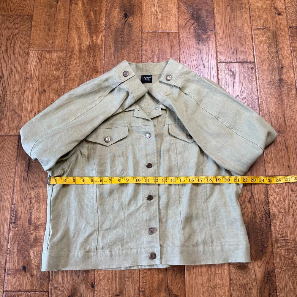 Tribal Women’s 100% Linen Sage Green Button Up Jacket XL and Striped Capri Sz 16 - Picture 11 of 14